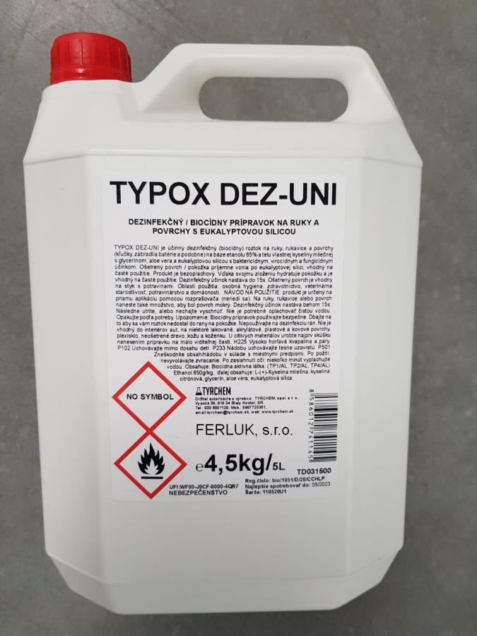 TYPOX DEZ-UNI dezinfekcia povrchov a rúk na báze alkoholu 5L